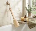 Natural Loofah Bath Brush with Long Wooden Handle - Eco-Friendly Body Scrubber Exfoliating Sponge for Back Shower