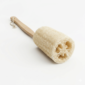 Natural Loofah Bath Brush with Long Wooden Handle - Eco-Friendly Body Scrubber Exfoliating Sponge for Back Shower