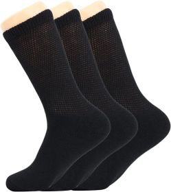 Men's Diabetic Loose Fit Non-Binding Crew Socks, 3 Pairs, Cushioned (Color: Black, Sock Size: 10-13)