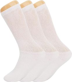 Men's Diabetic Loose Fit Non-Binding Crew Socks, 3 Pairs, Cushioned (Color: White, Sock Size: 10-13)