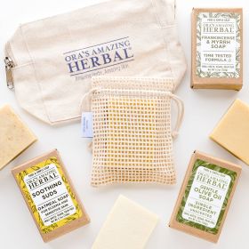 Super Soothing Soap Bundle (Material: Cute Set (Organic Cotton Soap Saver Bag & Zipper Pouch))