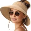 Sun Visor Hats for Women Wide Brim Ponytail Straw Beach Hat Packable Foldable UPF 50+ Floppy Travel Hats