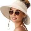 Sun Visor Hats for Women Wide Brim Ponytail Straw Beach Hat Packable Foldable UPF 50+ Floppy Travel Hats