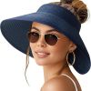 Sun Visor Hats for Women Wide Brim Ponytail Straw Beach Hat Packable Foldable UPF 50+ Floppy Travel Hats