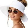 Sun Visor Hats for Women Wide Brim Ponytail Straw Beach Hat Packable Foldable UPF 50+ Floppy Travel Hats