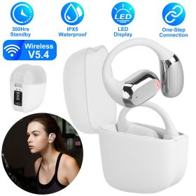 Wireless V5.4 Open Ear Earbuds with Earhook LED Display Charging Case IPX5 Waterproof 300Hrs Standby Time Touch Control Stereo Sport Headphones for Wo (Color: White)