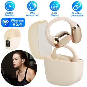 Wireless V5.4 Open Ear Earbuds with Earhook LED Display Charging Case IPX5 Waterproof 300Hrs Standby Time Touch Control Stereo Sport Headphones for Wo (Color: Beige)