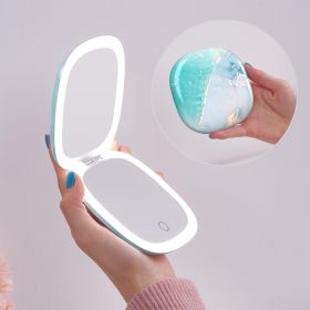 Compact LED Travel Makeup Mirror - 4 Inches 1X/10X Magnification Travel Mirror with Light Dimmable Double Sides Lighted USB Rechargeable Compact Mirro (Color: Blue Marble)