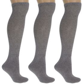 Men's Diabetic Knee High Socks 3 Pairs Non-Binding Cushioned Breathable Cotton for Swelling Sizes 9-15 (Color: Gray, size: 10-13)