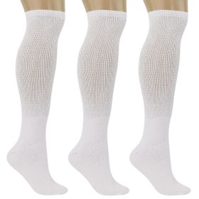 Men's Diabetic Knee High Socks 3 Pairs Non-Binding Cushioned Breathable Cotton for Swelling Sizes 9-15 (Color: White, size: 10-13)