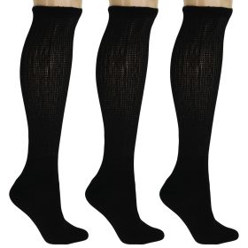 Men's Diabetic Knee High Socks 3 Pairs Non-Binding Cushioned Breathable Cotton for Swelling Sizes 9-15 (Color: Black, size: 9-11)