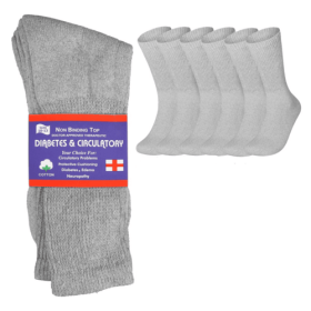 6 Pairs Physicians Approved Diabetic Crew Socks Unisex (Color: Grey, Style: Size 10-13)
