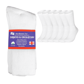 6 Pairs Physicians Approved Diabetic Crew Socks Unisex (Color: White, Style: Size 9-11)