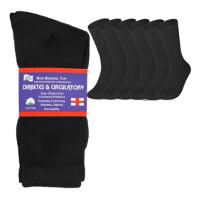 6 Pairs Physicians Approved Diabetic Crew Socks Unisex (Color: Black, Style: Size 9-11)