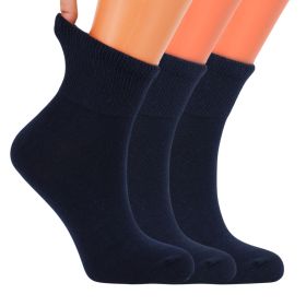 Women's Diabetic Ankle Socks 3 Pairs Soft Cotton, Non-Binding Top, Seamless Toe, Promotes Circulation, Shoe Size 9-11 (Color: Dark Navy)