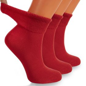 Women's Diabetic Ankle Socks 3 Pairs Soft Cotton, Non-Binding Top, Seamless Toe, Promotes Circulation, Shoe Size 9-11 (Color: Red)