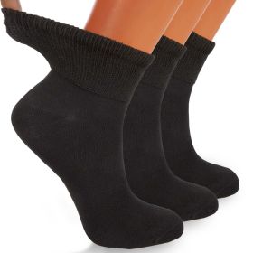 Women's Diabetic Ankle Socks 3 Pairs Soft Cotton, Non-Binding Top, Seamless Toe, Promotes Circulation, Shoe Size 9-11 (Color: Black)