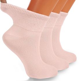 Women's Diabetic Ankle Socks 3 Pairs Soft Cotton, Non-Binding Top, Seamless Toe, Promotes Circulation, Shoe Size 9-11 (Color: Pink)