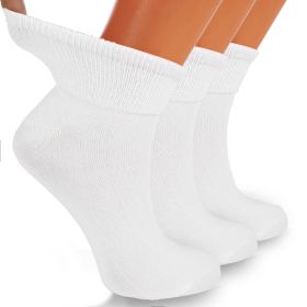 Women's Diabetic Ankle Socks 3 Pairs Soft Cotton, Non-Binding Top, Seamless Toe, Promotes Circulation, Shoe Size 9-11 (Color: White)