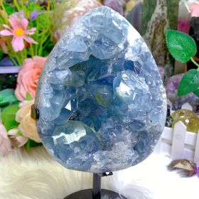 1pc Rare Celestite Crystal Cluster - High-Quality Blue Druze, Bohemian Style DIY Jewelry Accessory, Feng Shui Ornament, Aquarium Decoration (weight: 600-800g)