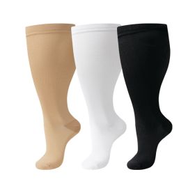 3 pairs of extra-large nylon compression socks, comfortable and snug, with wide calves and knee-high support, ideal as compression gear for cycli (black white beige: 3XL)