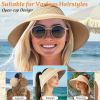 Sun Visor Hats for Women Wide Brim Ponytail Straw Beach Hat Packable Foldable UPF 50+ Floppy Travel Hats