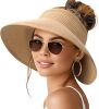Sun Visor Hats for Women Wide Brim Ponytail Straw Beach Hat Packable Foldable UPF 50+ Floppy Travel Hats