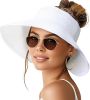 Sun Visor Hats for Women Wide Brim Ponytail Straw Beach Hat Packable Foldable UPF 50+ Floppy Travel Hats