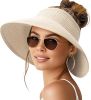 Sun Visor Hats for Women Wide Brim Ponytail Straw Beach Hat Packable Foldable UPF 50+ Floppy Travel Hats